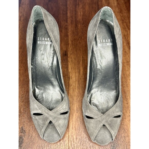 Stuart Weitzman Gray Suede Open Toe Pumps Size 6 EUC!!! - Picture 1 of 7